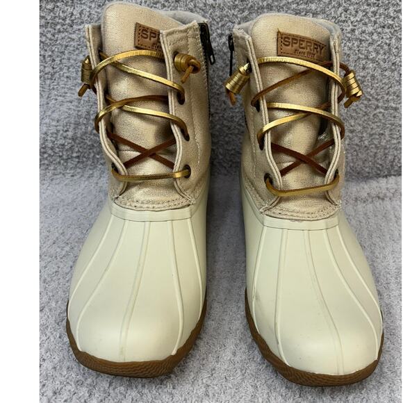 Sperry Women's Cream Gold Rain Snow Boots Size 9 #62139 - Picture 2 of 8